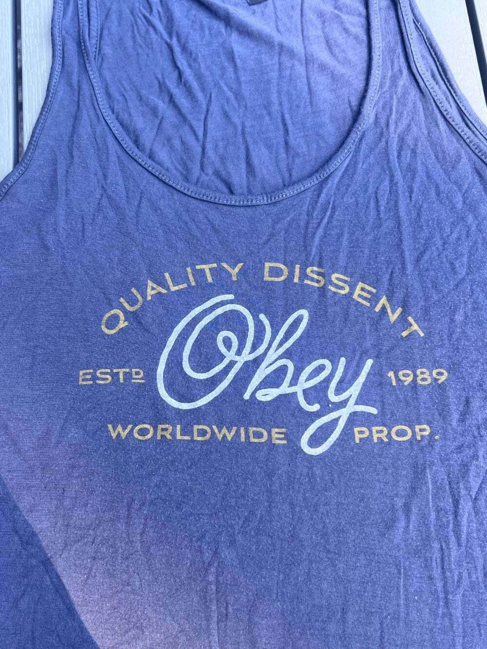 Obey Women's Blue Graphic Tank Top Size M Quality Dissent Logo Casual